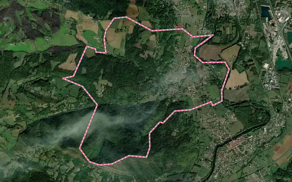Vue satellite de Rieux-de-Pelleport avec ses contours administratifs