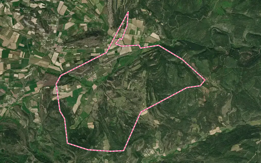 Vue satellite de Rieux-en-Val avec ses contours administratifs