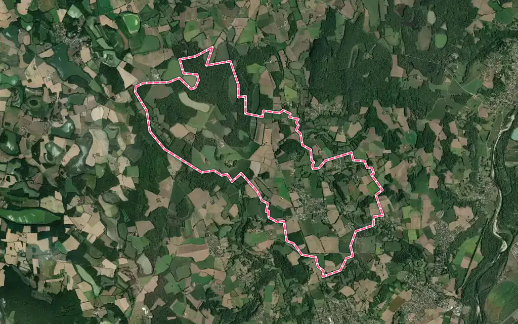 Vue satellite de Rignieux-le-Franc avec ses contours administratifs