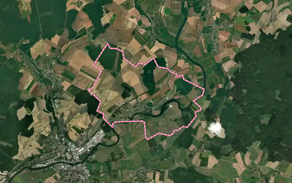 Vue satellite de Rigny avec ses contours administratifs