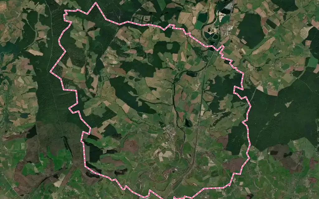 Vue satellite de Rigny-sur-Arroux avec ses contours administratifs