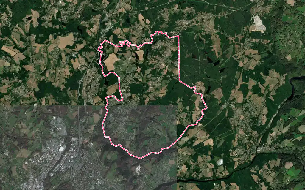 Vue satellite de Rilhac-Rancon avec ses contours administratifs
