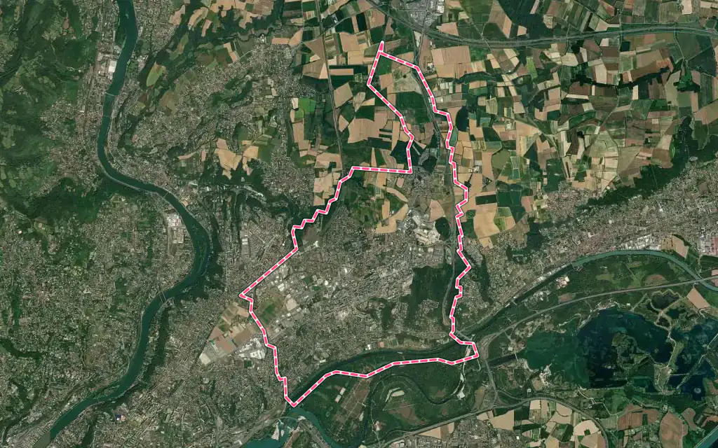 Vue satellite de Rillieux-la-Pape avec ses contours administratifs