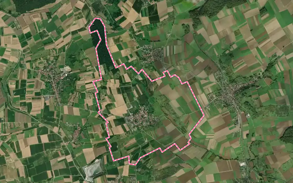 Vue satellite de Ringendorf avec ses contours administratifs