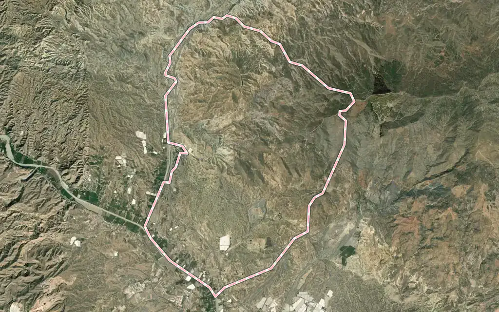 Vista satélite de Rioja con su contorno administrativo