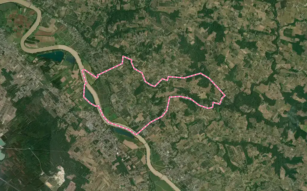 Vue satellite de Rions avec ses contours administratifs