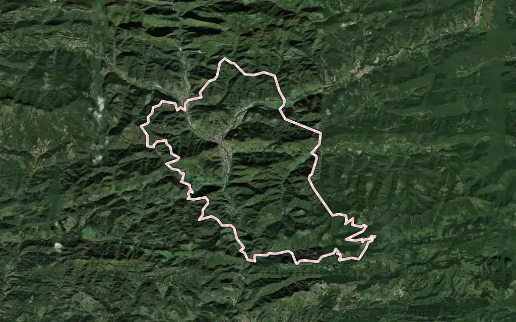 Vista satélite de Ripoll con su contorno administrativo