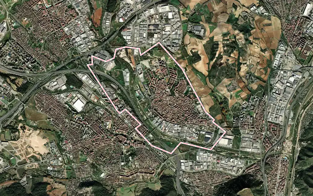 Vista satélite de Ripollet con su contorno administrativo