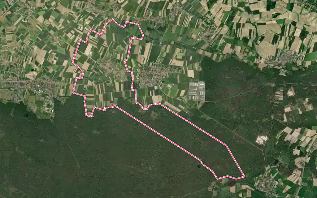 Vue satellite de Rittershoffen avec ses contours administratifs