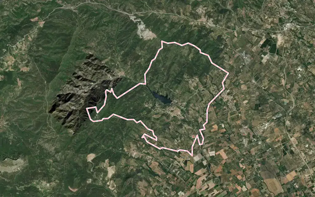 Vista satélite de Riudecanyes con su contorno administrativo