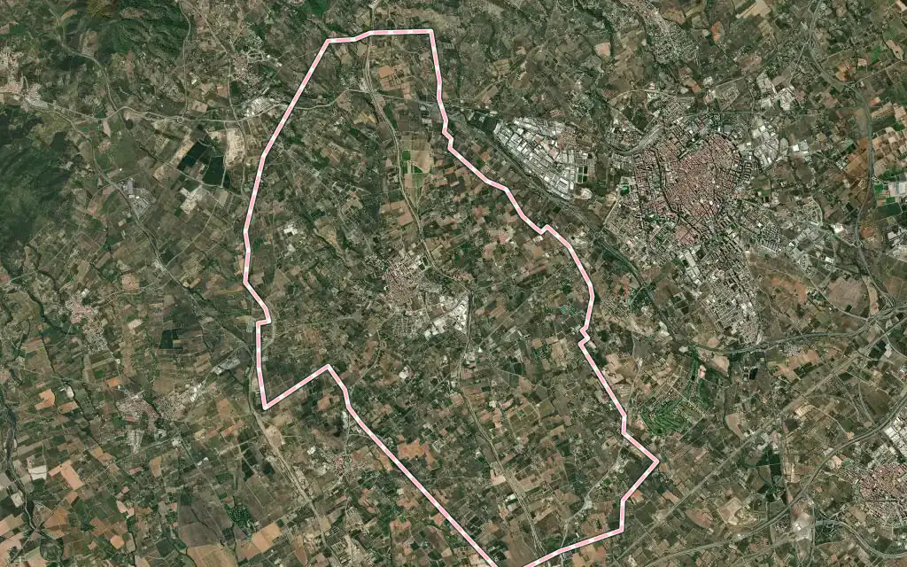 Vista satélite de Riudoms con su contorno administrativo