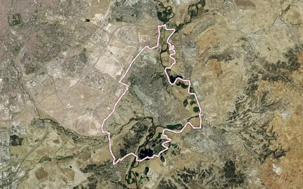 Vista satélite de Rivas Vaciamadrid con su contorno administrativo