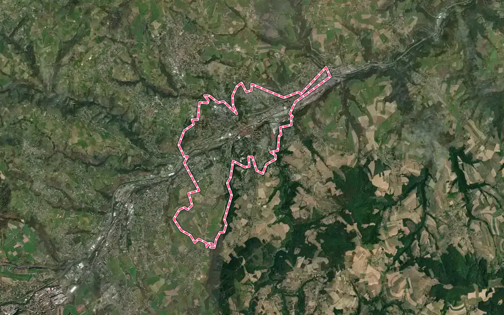 Vue satellite de Rive-de-Gier avec ses contours administratifs