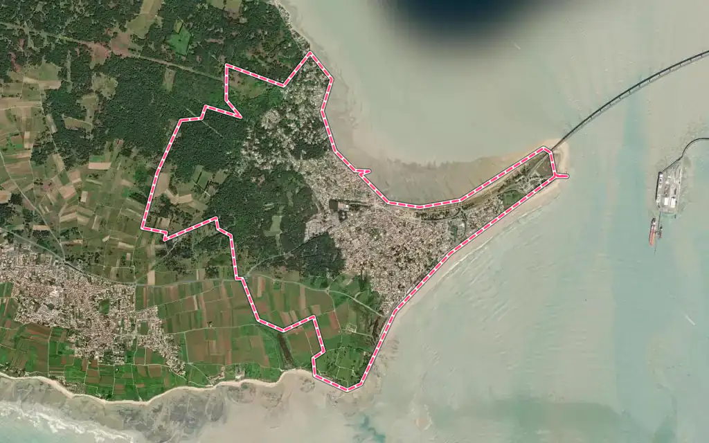 Vue satellite de Rivedoux-Plage avec ses contours administratifs
