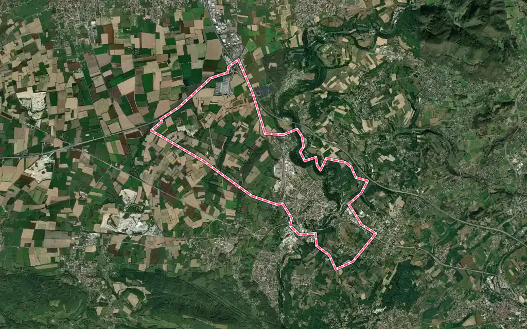 Vue satellite de Rives avec ses contours administratifs