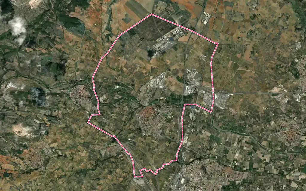 Vue satellite de Rivesaltes avec ses contours administratifs