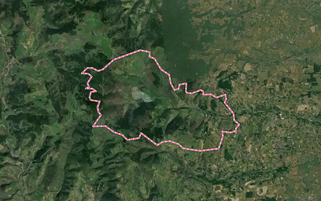 Vue satellite de Rivolet avec ses contours administratifs