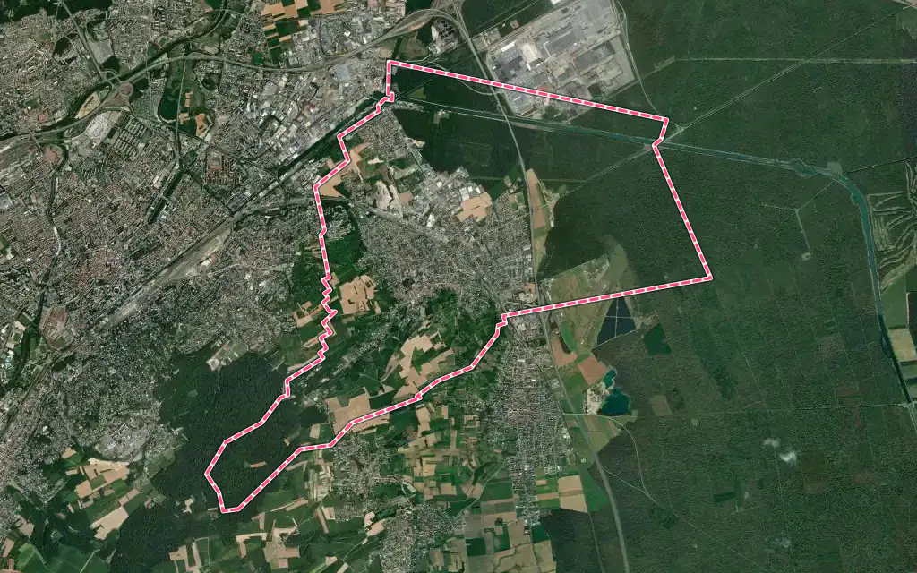 Vue satellite de Rixheim avec ses contours administratifs