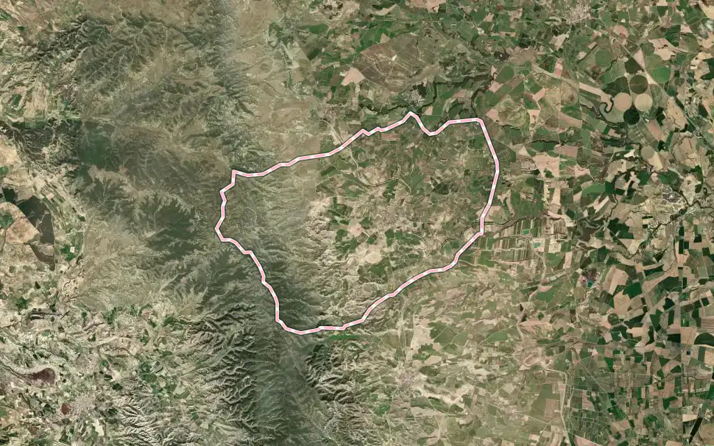 Vista satélite de Robres con su contorno administrativo