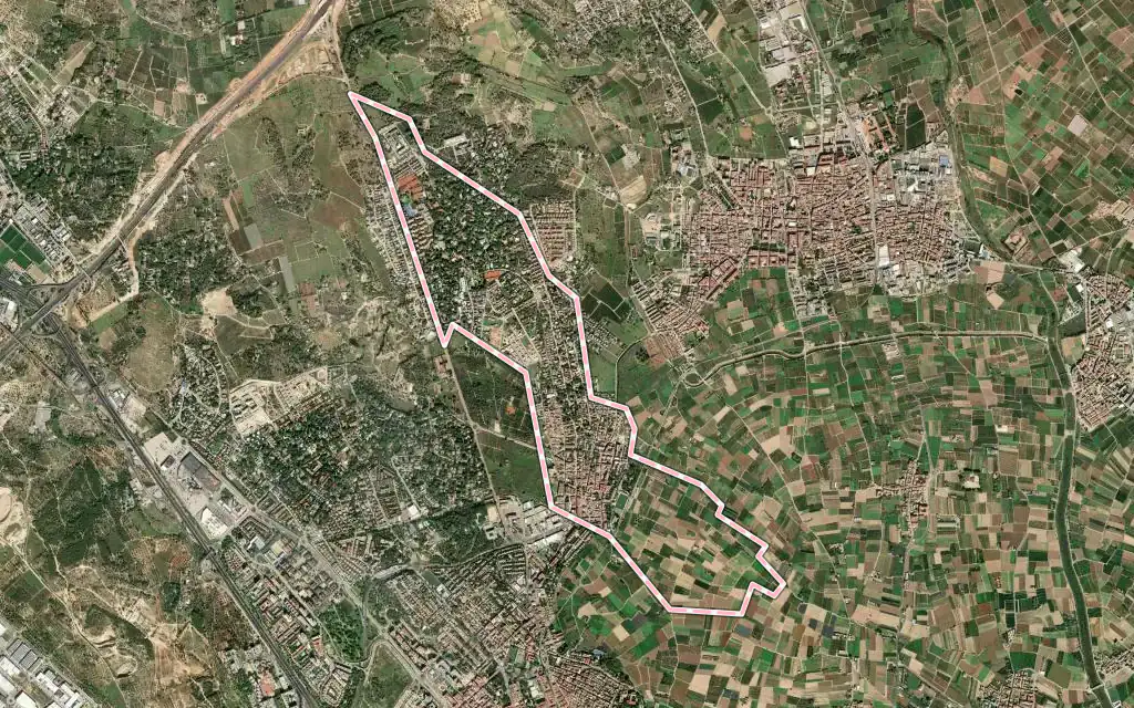 Vista satélite de Rocafort con su contorno administrativo