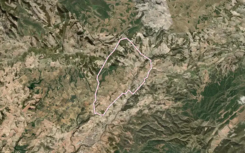 Vista satélite de Rocafort de Queralt con su contorno administrativo