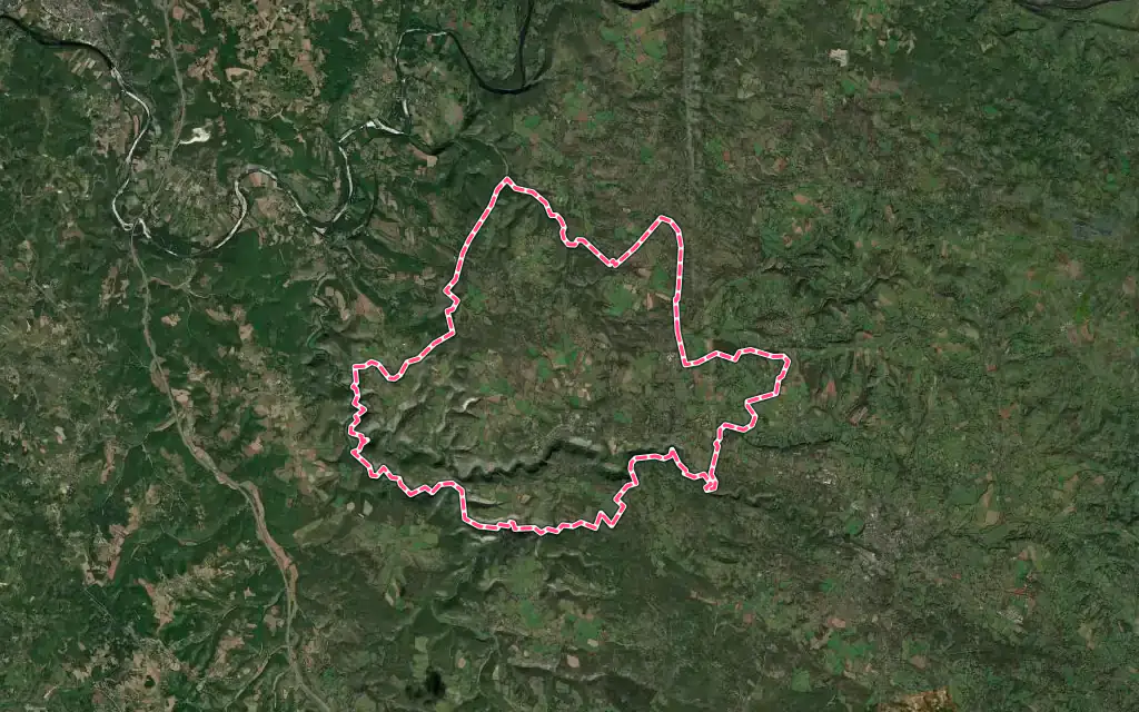 Vue satellite de Rocamadour avec ses contours administratifs