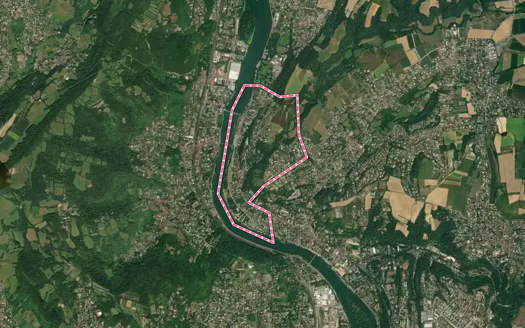 Vue satellite de Rochetaillée-sur-Saône avec ses contours administratifs