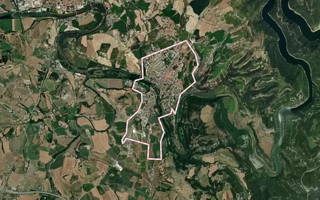 Vista satélite de Roda de Ter con su contorno administrativo