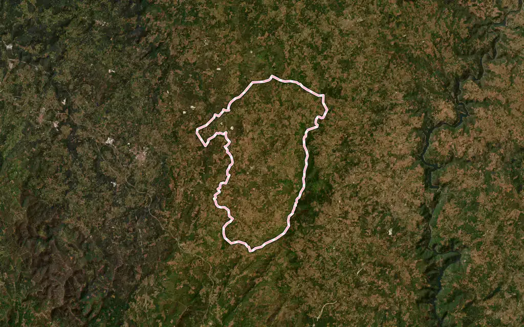 Vista satélite de Rodeiro con su contorno administrativo