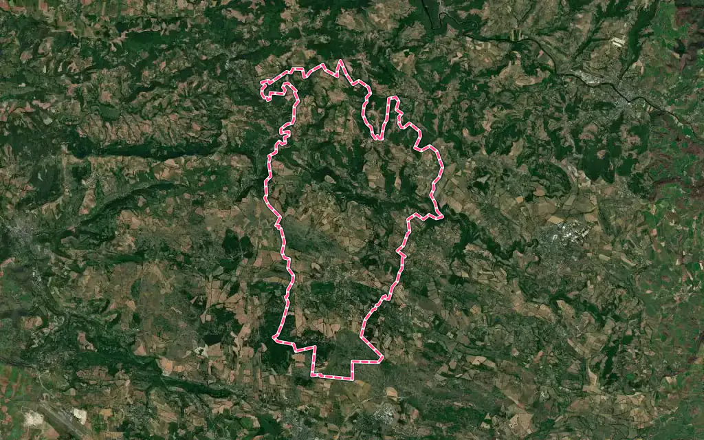 Vue satellite de Rodelle avec ses contours administratifs