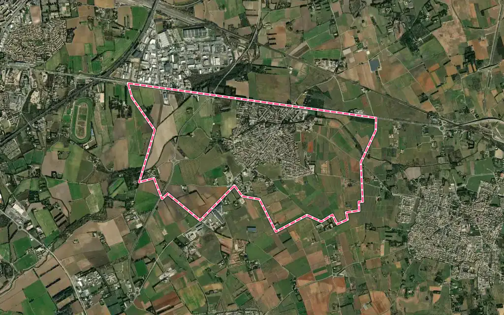 Vue satellite de Rodilhan avec ses contours administratifs