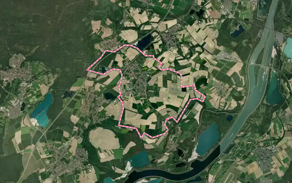 Vue satellite de Rœschwoog avec ses contours administratifs