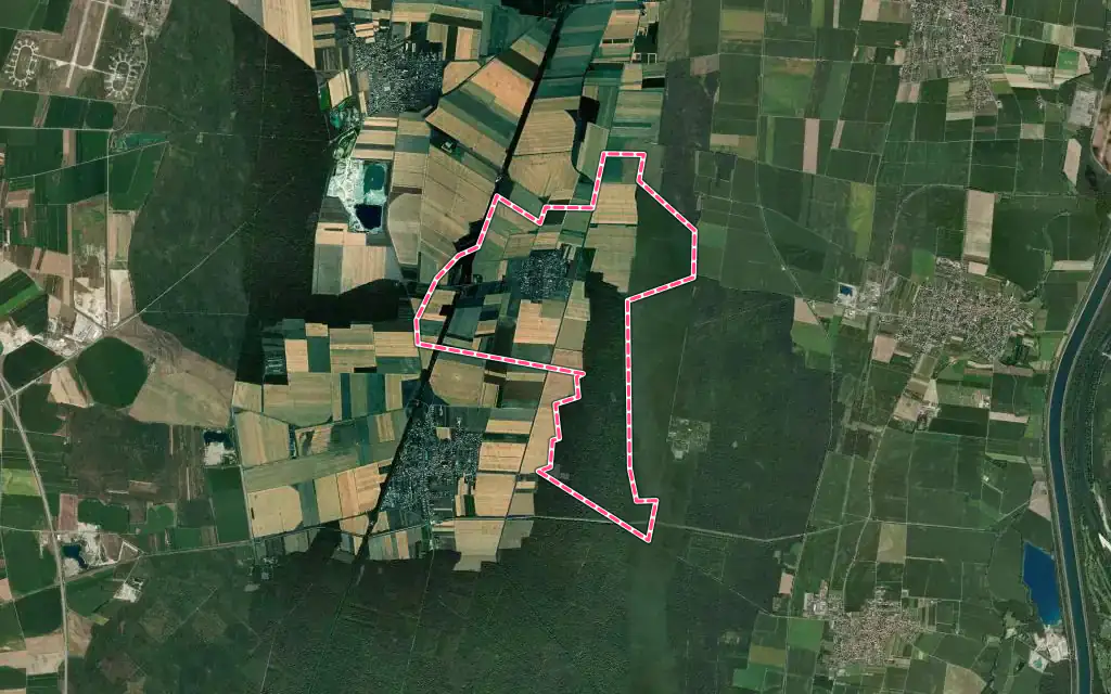 Vue satellite de Roggenhouse avec ses contours administratifs