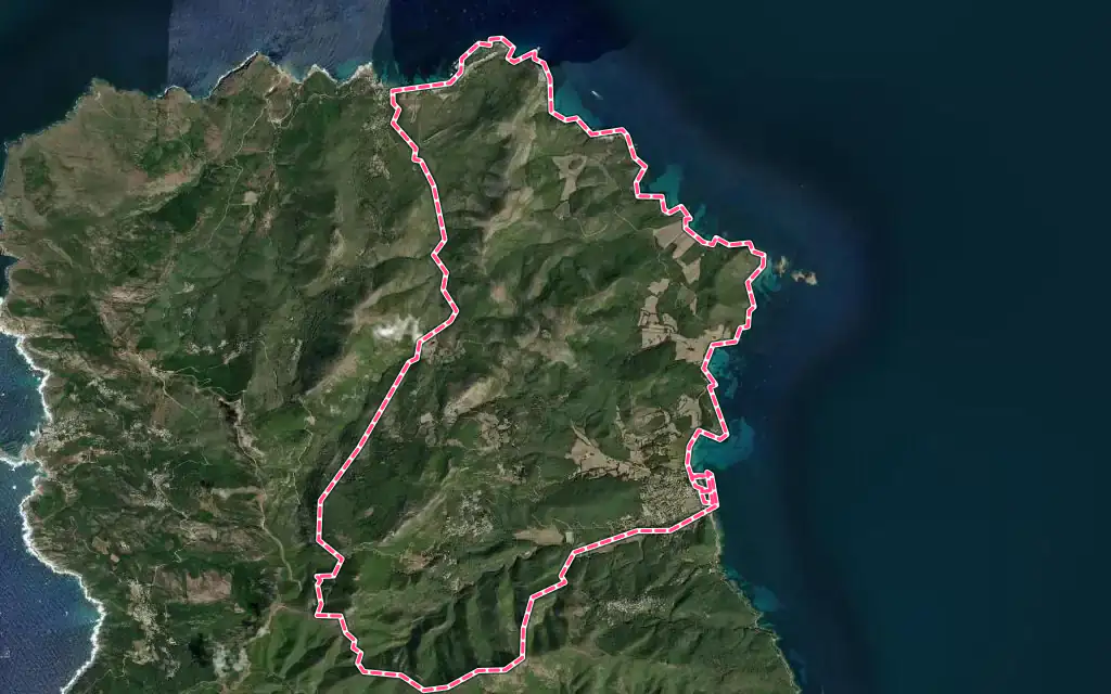 Vue satellite de Rogliano avec ses contours administratifs