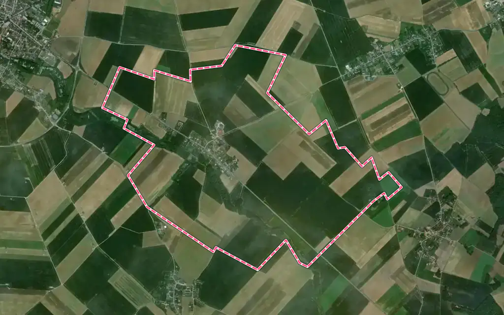 Vue satellite de Roiglise avec ses contours administratifs
