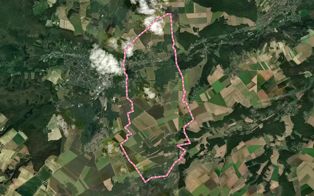 Vue satellite de Roinville avec ses contours administratifs