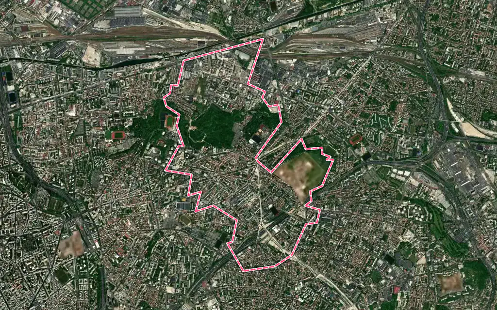 Vue satellite de Romainville avec ses contours administratifs
