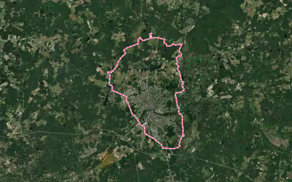 Vue satellite de Romorantin-Lanthenay avec ses contours administratifs