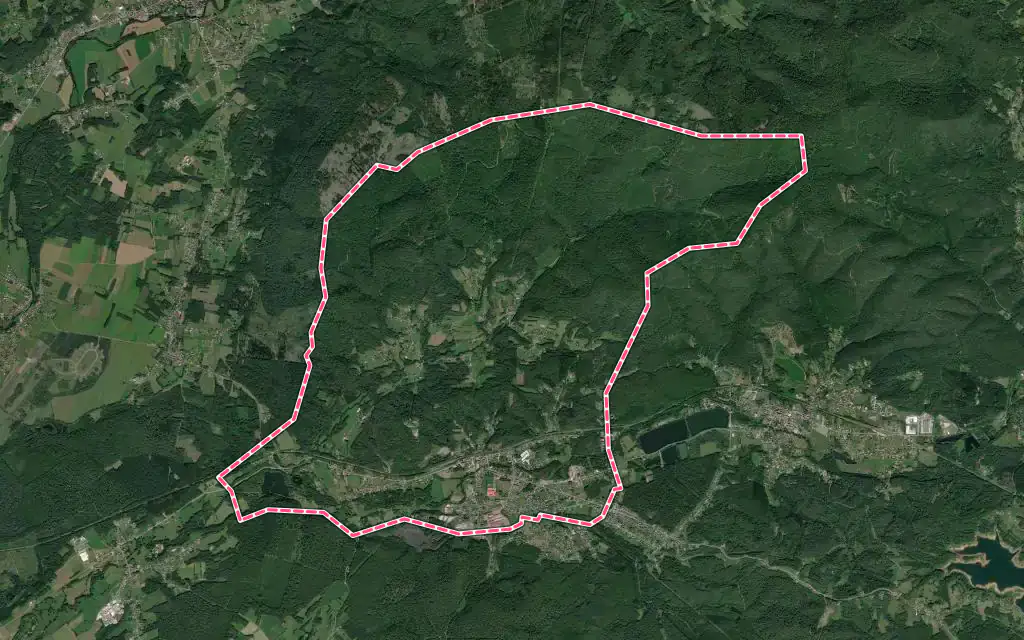 Vue satellite de Ronchamp avec ses contours administratifs