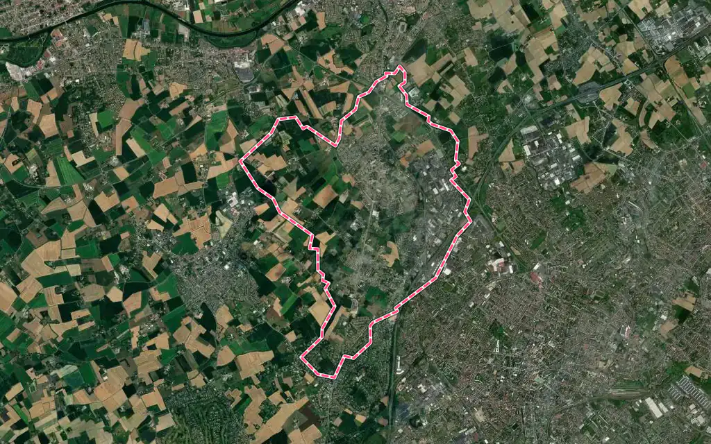 Vue satellite de Roncq avec ses contours administratifs