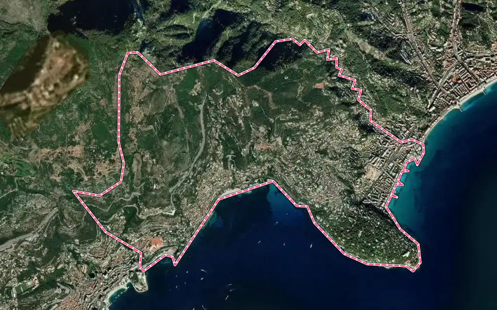 Vue satellite de Roquebrune-Cap-Martin avec ses contours administratifs