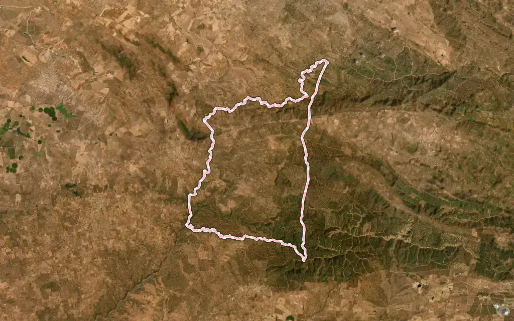 Vista satélite de Rosal de la Frontera con su contorno administrativo
