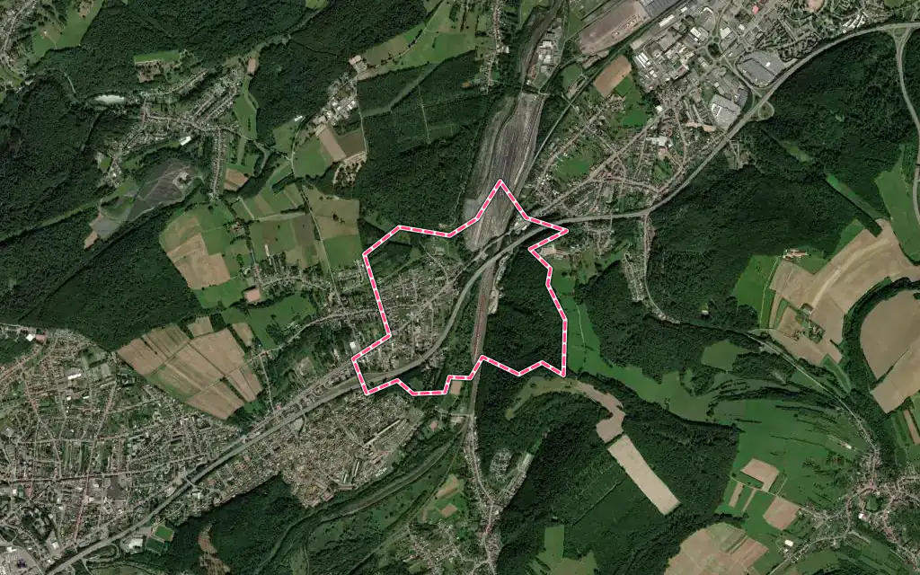 Vue satellite de Rosbruck avec ses contours administratifs