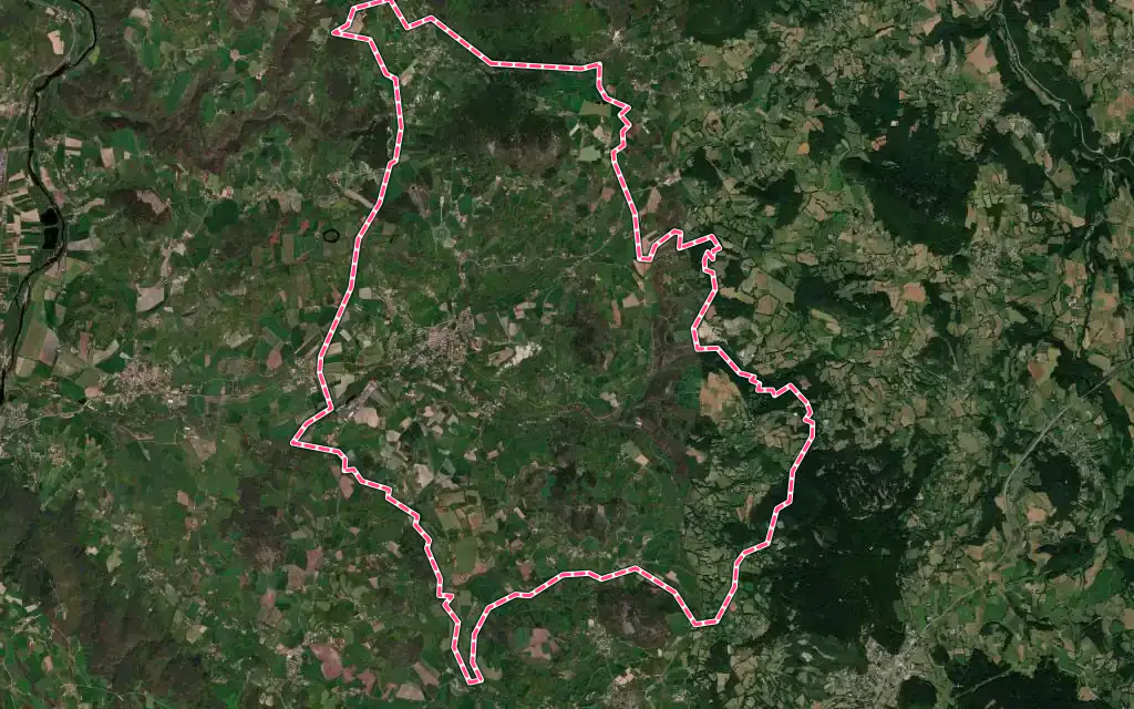 Vue satellite de Rosières avec ses contours administratifs