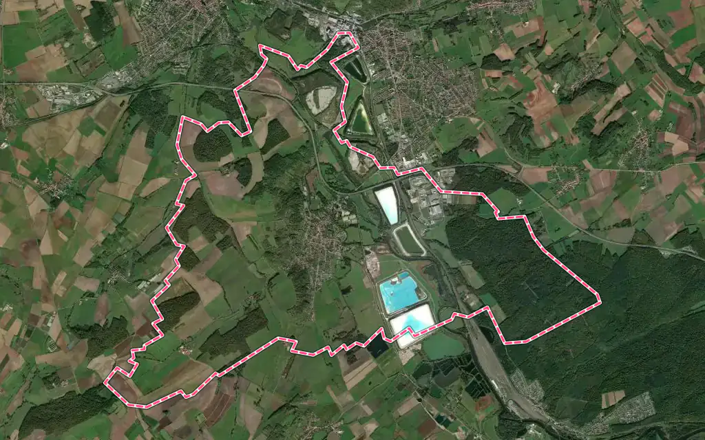 Vue satellite de Rosières-aux-Salines avec ses contours administratifs