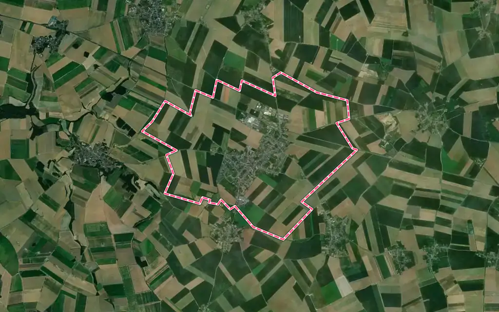 Vue satellite de Rosières-en-Santerre avec ses contours administratifs