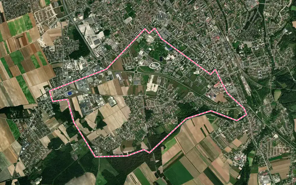 Vue satellite de Rosières-près-Troyes avec ses contours administratifs