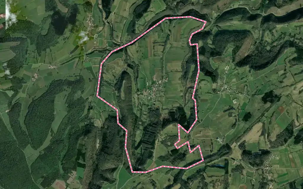 Vue satellite de Rosières-sur-Barbèche avec ses contours administratifs