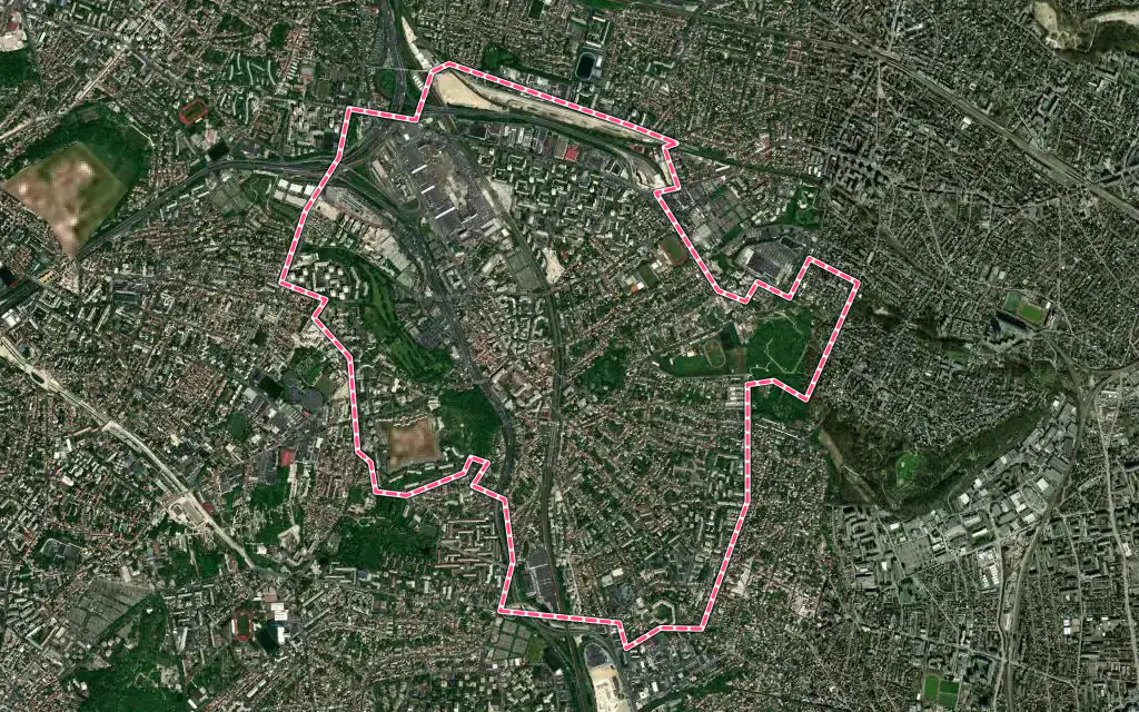 Vue satellite de Rosny-sous-Bois avec ses contours administratifs