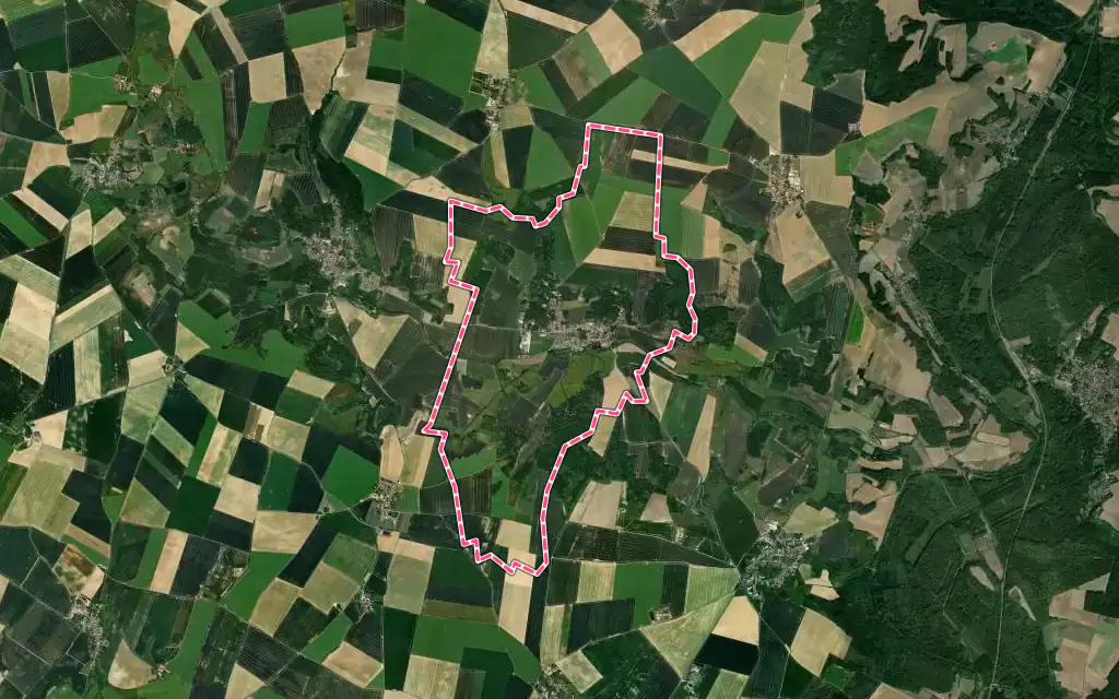 Vue satellite de Rosoy-en-Multien avec ses contours administratifs